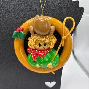 1982 Wooden Salt Dough Handmade Cowboy Holiday Ornament